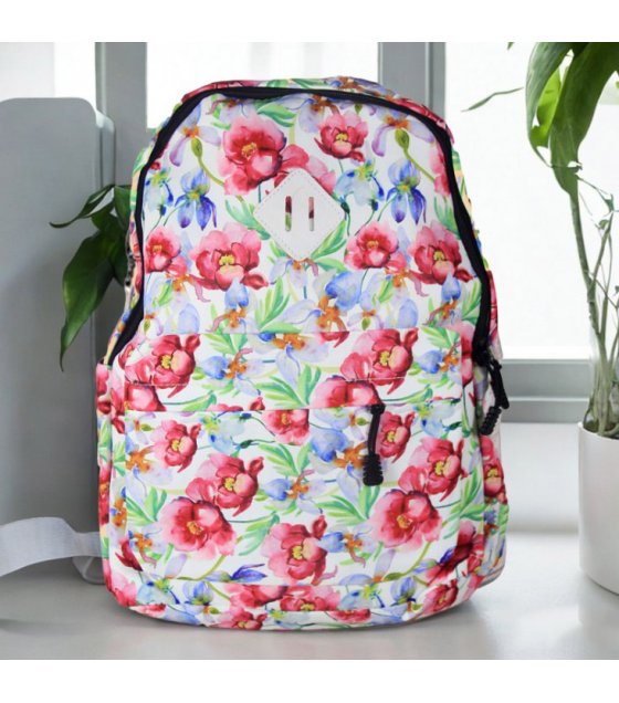 BP723 - White Floral Canvas Backpack